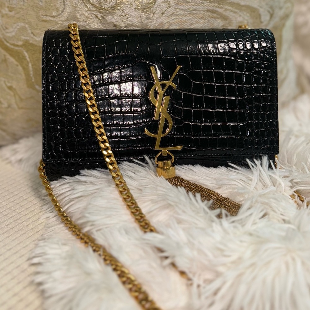 Saint Laurent Small Kate Croc Embossed Leather Shoulder Bag excellent condition